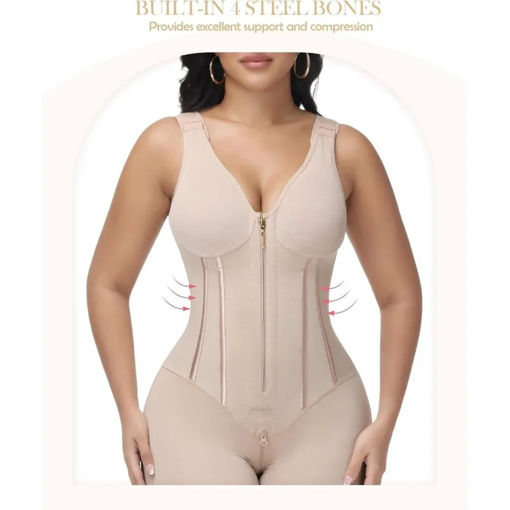 Women's Fajas Tummy Control Tuck Garment Full Body Shaper Bra Shapewear Tan - Picture 3 of 6